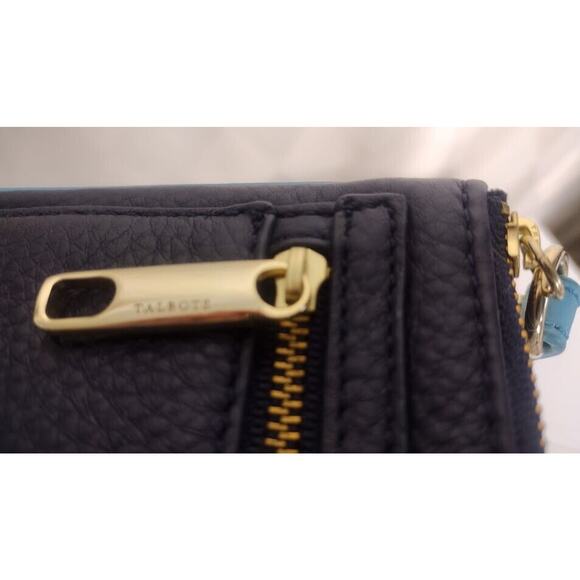 Talbots Pebbled Leather Zipper Top Wristlet, Navy and Blue - Picture 3 of 5